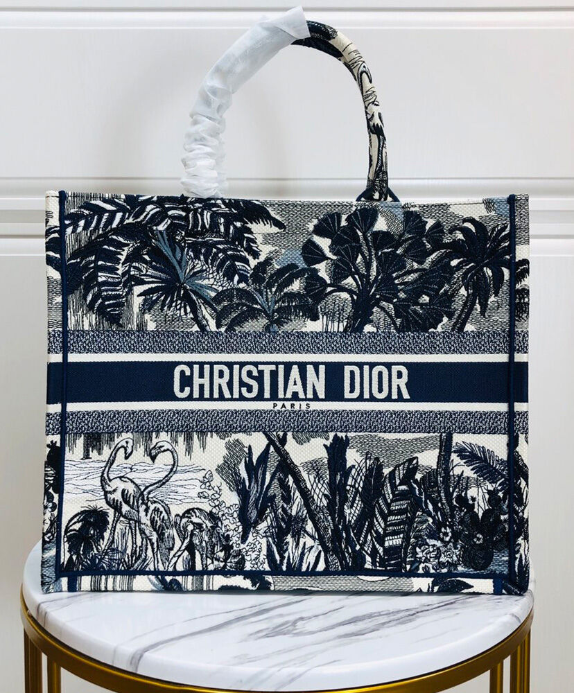 Christian Dior Book Tote Velvet Mizza Embroidery Canvas Black